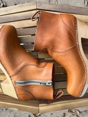 Swedish Hasbeens Zip it Emy Leather Clog Ankle Boots 39